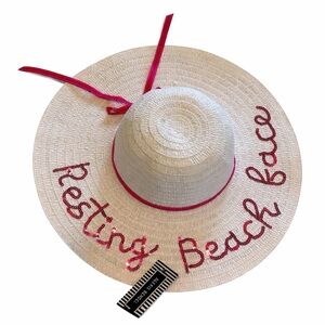 Alexis Bendel White Pink Sequin “Resting Beach Face” Sun Hat NWT